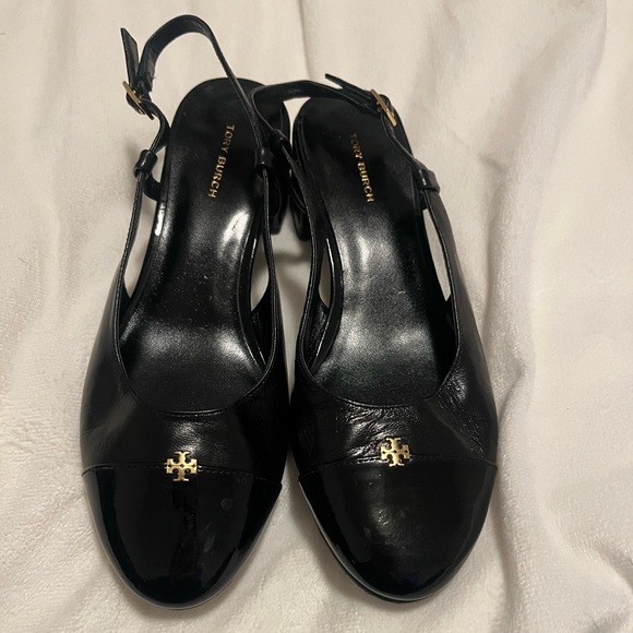Tory Burch Black Cap-Toe Slingback Low Block Heel Mules - Picture 5 of 8